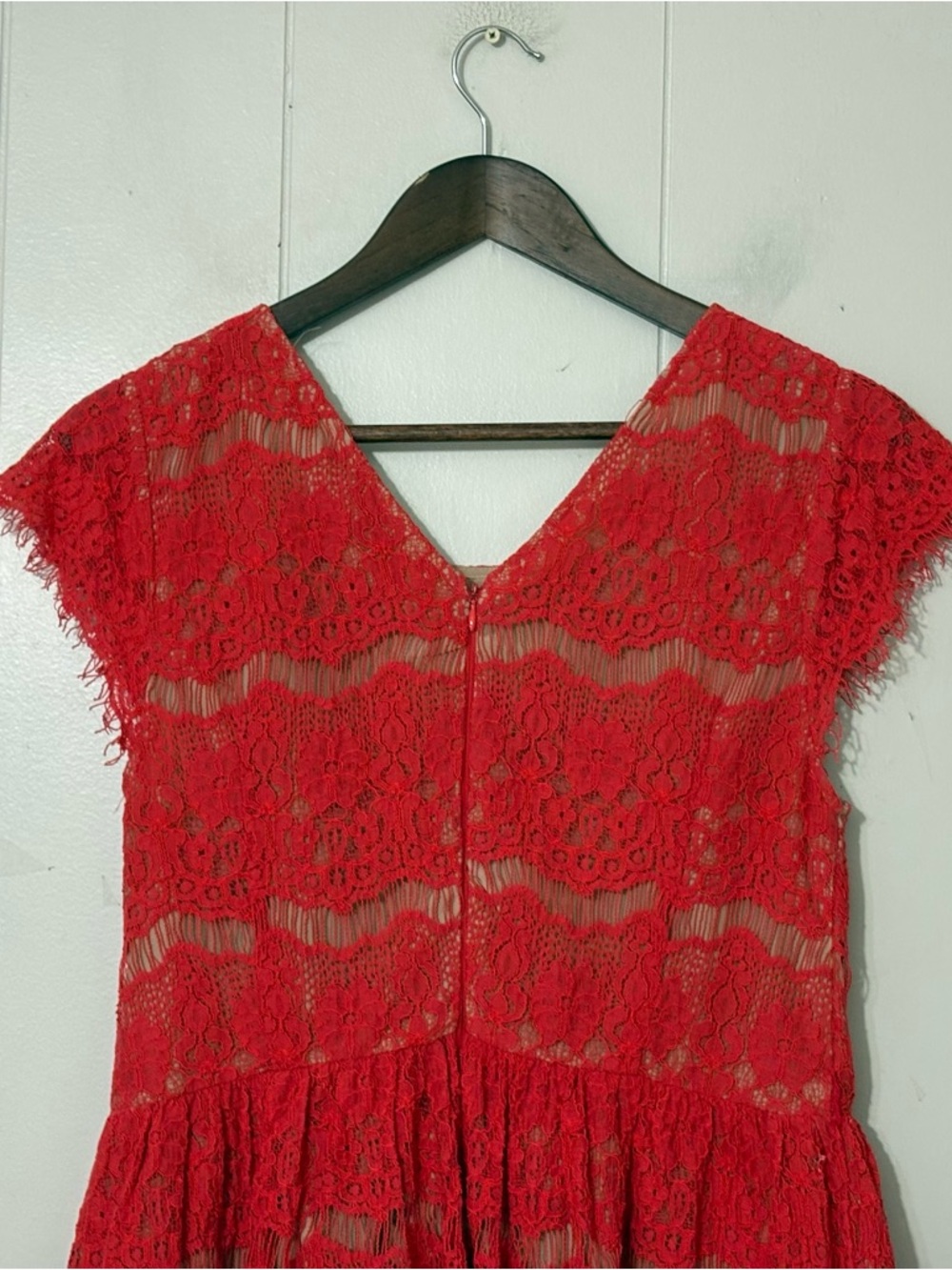 Maeve Anthropologie Katrine Lace Peplum Top Red Cap Sleeve Boho Size L - Picture 9 of 10